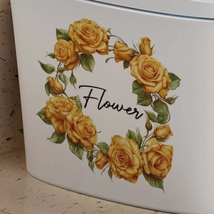 Self-adhesive PVC wall sticker featuring realistic yellow roses and Flower typography