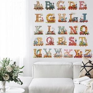 Alphabet train wall sticker for kids room with colorful A-Z letters and creative train design