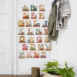 Colorful 26-letter cartoon train wall stickers for children early learning bedroom decor