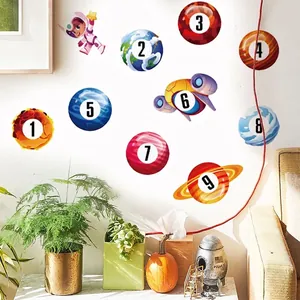 Educational space wall stickers with colorful numbered planets and a cute astronaut for kids