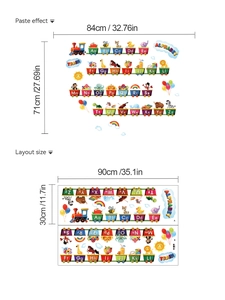 Detail view of alphabet train wall decals showing layout size and paste effect for kids room