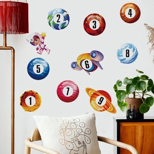 Colorful astronaut and planet number wall stickers set for children's bedroom decor