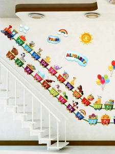 Alphabet train wall stickers on stairs for children's educational room decoration