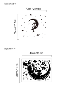 Detail showing layout and finished paste size of astronaut moon wall sticker