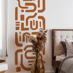 Modern Abstract Geometric Wall Sticker Terracotta Brown Boho Minimalist PVC Self Adhesive Removable Decal For Living Room Home Decor