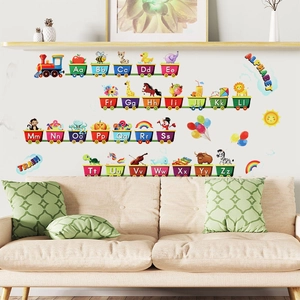 Alphabet train wall sticker with cartoon animals for kids' educational bedroom decor