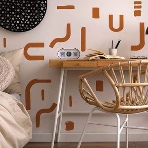 Abstract geometric wall sticker with terracotta shapes for modern bedroom wall decor