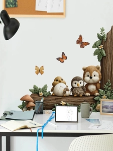 Détail des stickers muraux animaux de la forêt avec ours et hiboux pour décor