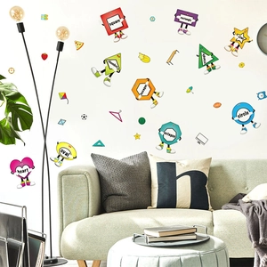 Cartoon Geometric Shapes Wall Sticker For Kids Room Educational PVC Self Adhesive Removable Early Learning Home Decor Wall Decal