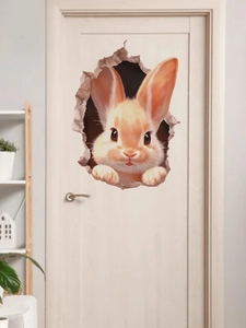 Detail der 3D-Hasen-Wandaufkleber mit realistischer Felltextur und Wanddurchbrucheffekt