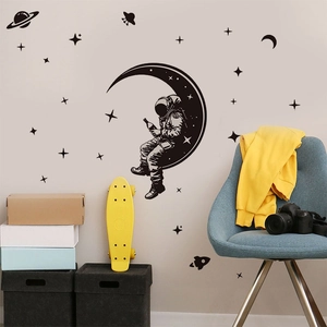 Space astronaut and moon PVC wall stickers for bedroom living room decor