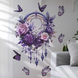 Purple floral dreamcatcher wall decals with butterflies for home living room decor