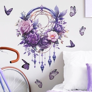 Purple dreamcatcher and butterfly wall decals in a romantic bedroom setting