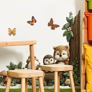 Stickers muraux 3D animaux de la forêt avec ours et hibou pour chambre d'enfant