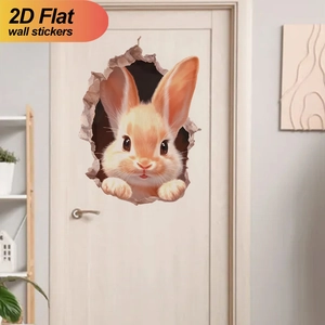 Realistischer 3D Wandaufkleber mit orangefarbenem Hasen für Schlafzimmer und Wanddeko