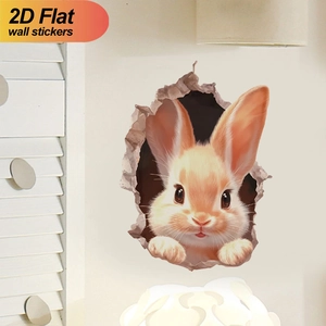 3D-Effekt 2D Hasen-Wandtattoo durchbricht die Wand für Kinderzimmer-Deko
