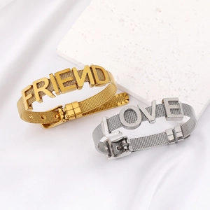 Bracelet Alphabet DIY en Acier Inoxydable Maille Minimaliste Réglable Breloques Lettres Personnalisées Bijoux Pour Hommes Femmes Or Argent