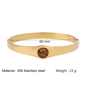 Bracelet en acier inoxydable 304 doré 18K avec une pierre œil de tigre ronde