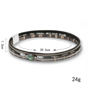 Bohemian multi-layer wrap bracelet with abalone shell, rhinestones and magnetic clasp