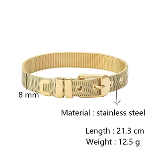 Bracelet maille en acier inoxydable plaqué or 18K avec fermoir boucle, 8mm large