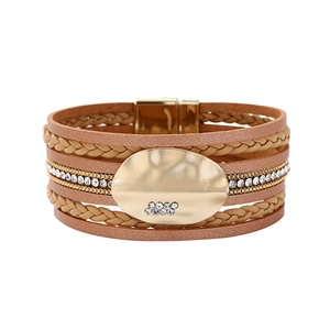 Detailed view of bohemian multilayer bracelet with gold magnetic clasp and crystal accents