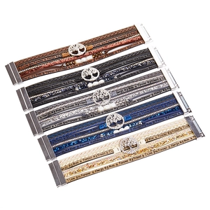 Multilayer leather tree of life bracelets with magnetic clasp in five classic colors