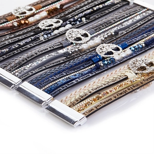 Multilayer leather tree of life bracelet with crystal beads and magnetic clasp