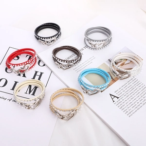 Multilayer Wrap Synthetic Leather Bracelet For Women Heart Buckle Rhinestone Inlaid Fashion Commute Jewelry Hand Accessory