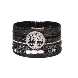 Detail of multi-layer Tree of Life bracelet with crystals and magnetic buckle closure