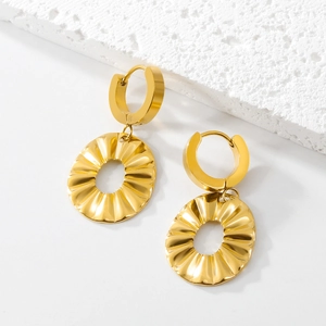 316 Stainless Steel Ruffled Leaf Drop Earrings Vacuum 18K Gold Plated Pleated Hollow Oval Dangle Earrings Women Jewelry