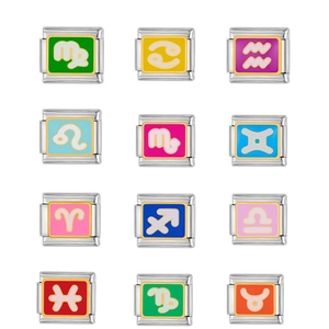 Stainless Steel Zodiac Signs Modular Link Bracelet Charm Composable Italian Enamel DIY Jewelry Accessory Unisex Bangle