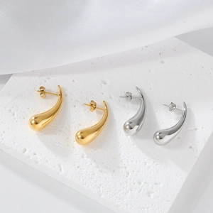 Boucles d'Oreilles Clous Goutte d'Eau en Acier Inoxydable Plaqué Or 18K pour Femmes Boucles d'Oreilles Géométriques Minimalistes Bijoux en Métal