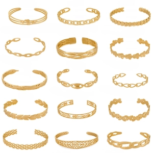 Bracciale Rigido Aperto in Acciaio Inossidabile Placcato Oro Foglia Stella Luna Cuore Gioielli Regalo per Donna