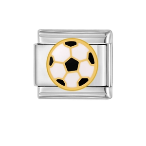 Dettaglio di un modulo per bracciale italiano con design a pallone da calcio dorato