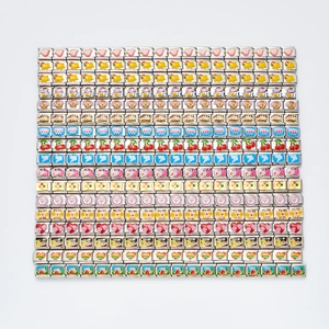Italian charm bracelet links in stainless steel with colorful enamel motifs and patterns