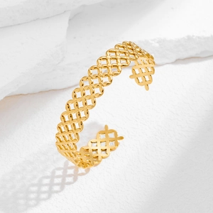 Verstelbare holle geometrische manchetarmband met elegant gouden mesh-ontwerp voor dames
