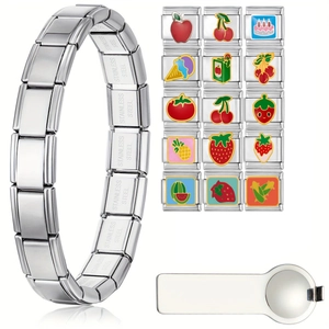 Italiaanse bedelarmband set met 15 fruit- en dessertbedeltjes en openingsgereedschap