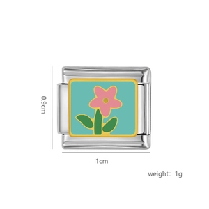 Italienisches Modul-Armband mit rosa Blume und blauem Emaille aus Edelstahl