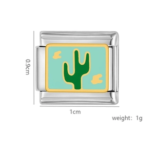 Maglia per bracciale charm in acciaio inossidabile con motivo a cactus in smalto colorato
