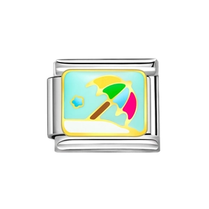 Charm per bracciale italiano in acciaio inossidabile con motivo di ombrellone colorato