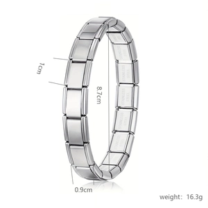 Italian charm bracelet in polished stainless steel with modular link design for DIY