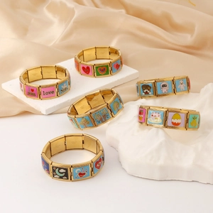 Edelstahl Italienische Charm Links Für Modulares DIY Armband 18K Vergoldet Emaille Herz Tier Muster Schmuck Zubehör