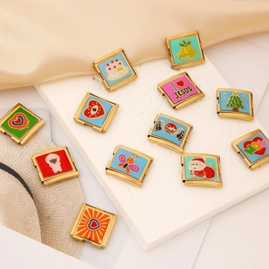 DIY italienische Charm-Armbandglieder aus vergoldetem Edelstahl mit bunten Emaille-Mustern