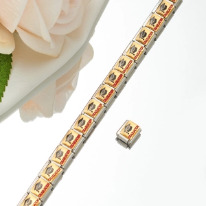 Italian charm graduation bracelet with gold links and black cap motif in stainless steel
