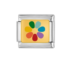Maglia per bracciale italiano in acciaio inossidabile con fiore arcobaleno colorato