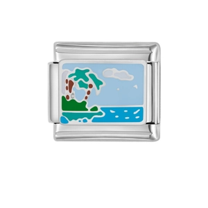 Maglia per bracciale italiano in acciaio inox con design colorato di isola e palme