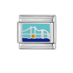 Modulo charm italiano per bracciale fai-da-te con paesaggio smaltato di ponte e mare