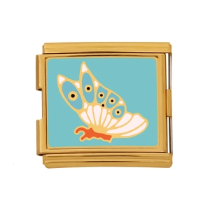 Golden modular charm link featuring a blue butterfly design for DIY bracelets