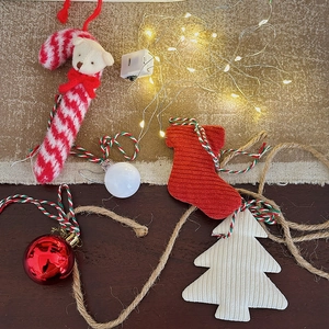 Christmas tree DIY kit with bear candy cane, knit socks, and warm LED fairy string lights
