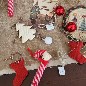 DIY Christmas tree decoration set with knitted stockings, bear candy canes and LED lights